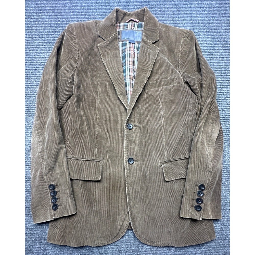 Old Navy Sport Coat Mens Small Brown Corduroy Plaid Lined Two Button Blazer